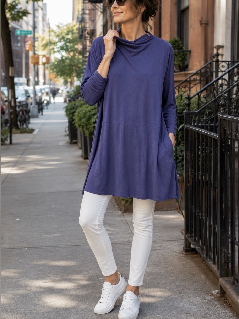 Draped Cowl Neck Jersey Knit Long Sleeve Tunic Top XL Quiet Luxury Capsule QVC